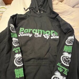 Paramore Black Hoodie with Green and White Running Out of Time graphics
